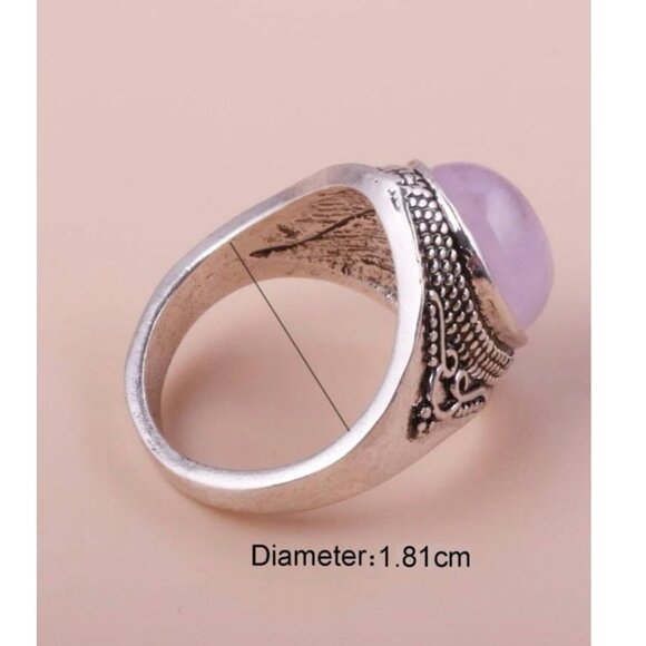 Zinc Alloy Silver-plated Ring With Deep & Shallow Textured Stone - Picture 3 of 5